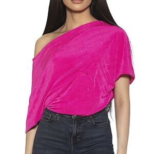 ALEXIA ADMORE: NWT One-Shoulder Hot Pink Bodysuit -Size Large